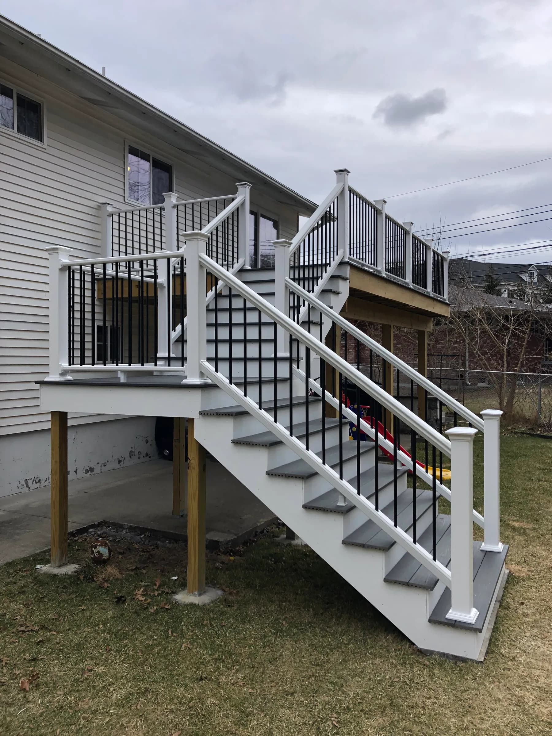 Elevated white stair tower in winter